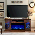 Meuble TV avec cheminée pour téléviseur de 80 pouces, meuble de divertissement, console multimédia