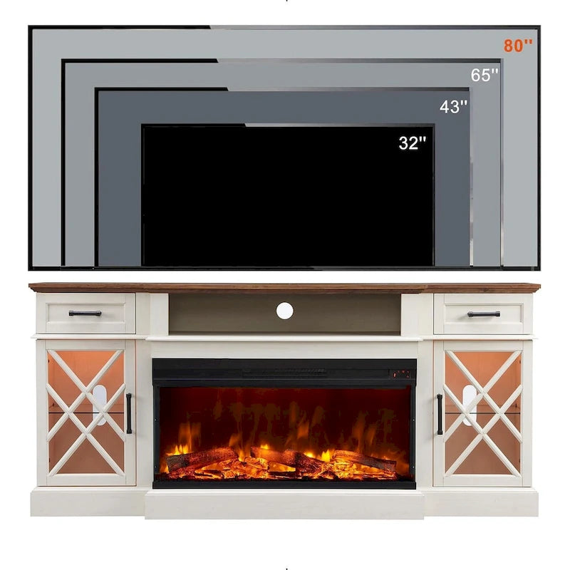 Meuble TV avec cheminée pour téléviseur de 80 pouces, meuble de divertissement, console multimédia