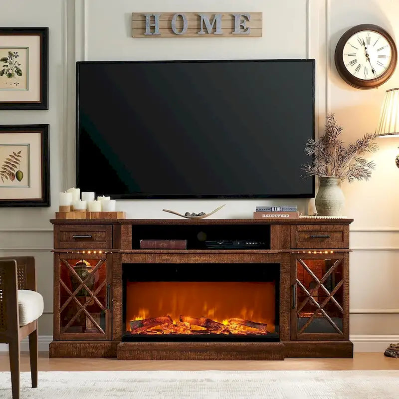 Meuble TV avec cheminée pour téléviseur de 80 pouces, meuble de divertissement, console multimédia
