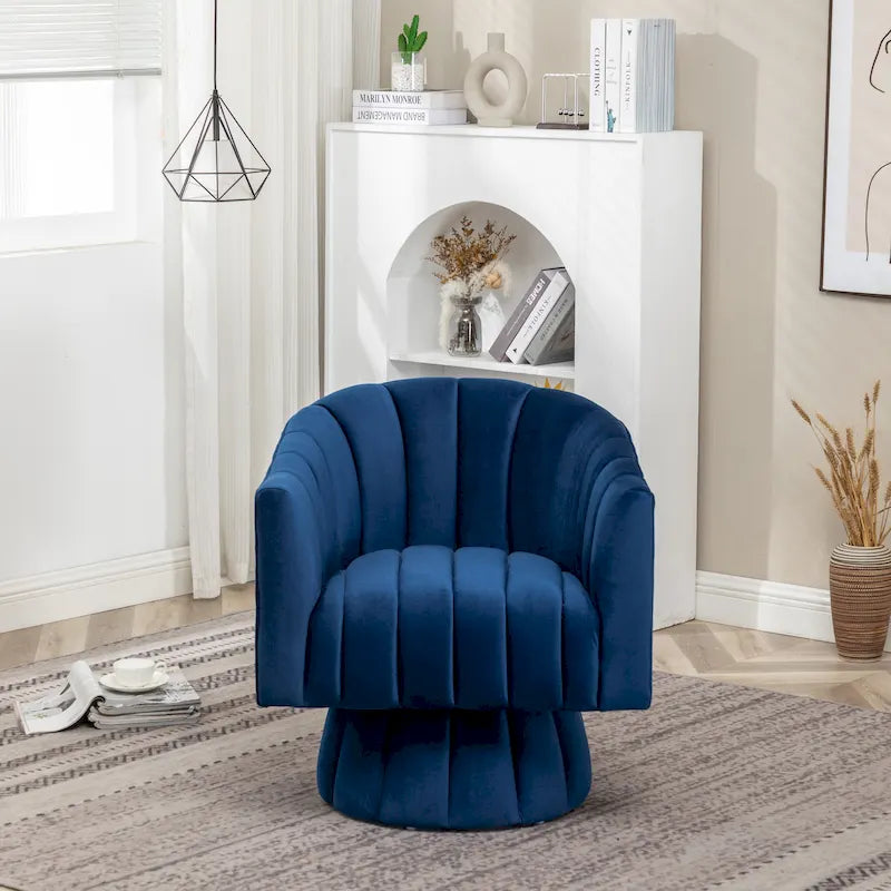 Fauteuil pivotant rond et cylindrique moderne en velours, avec accoudoirs, pour salon