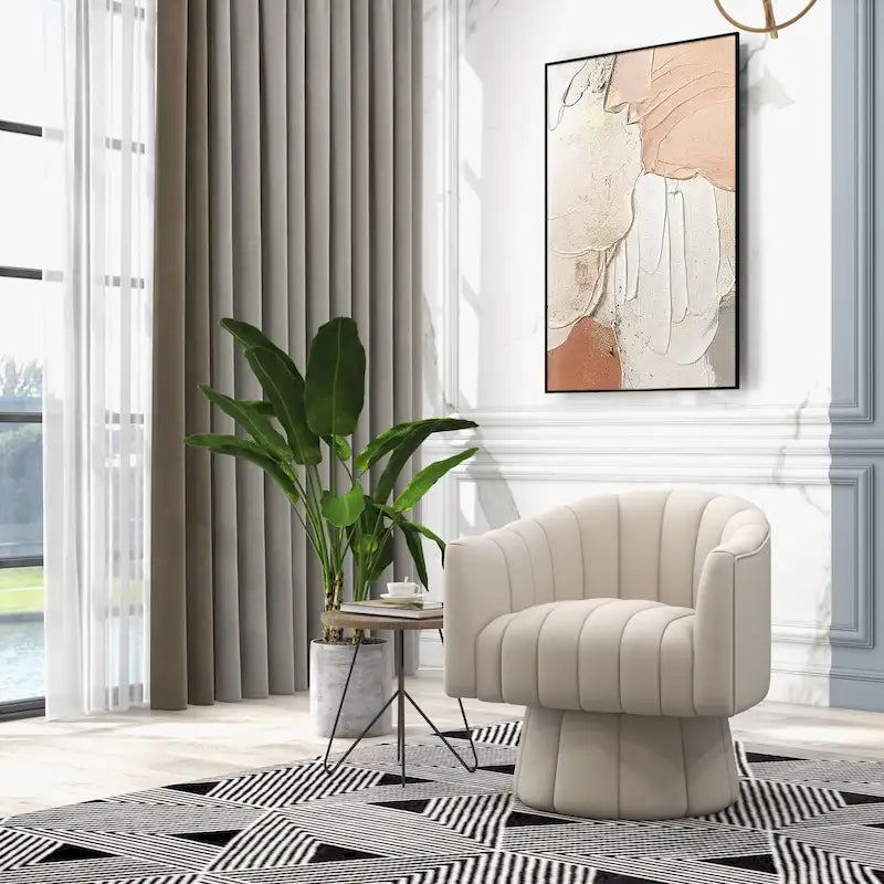 Fauteuil pivotant rond et cylindrique moderne en velours, avec accoudoirs, pour salon