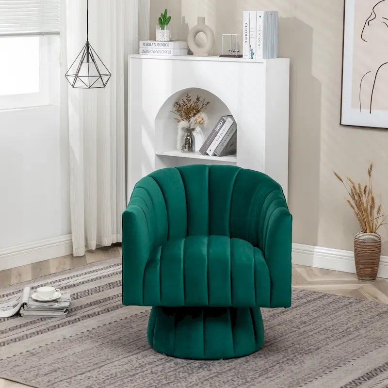 Fauteuil pivotant rond et cylindrique moderne en velours, avec accoudoirs, pour salon