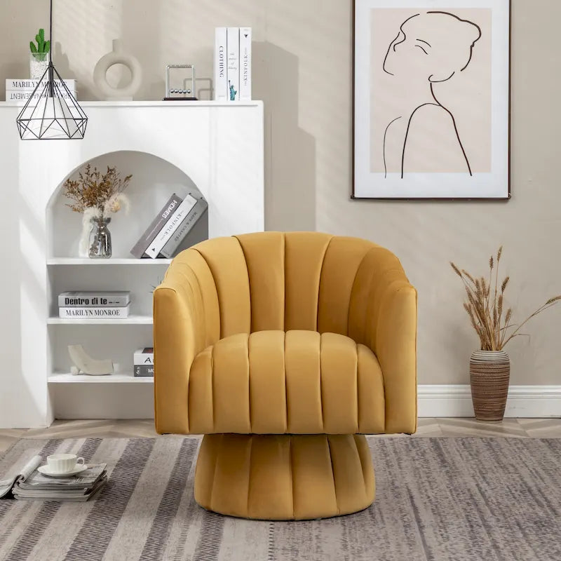 Fauteuil pivotant rond et cylindrique moderne en velours, avec accoudoirs, pour salon