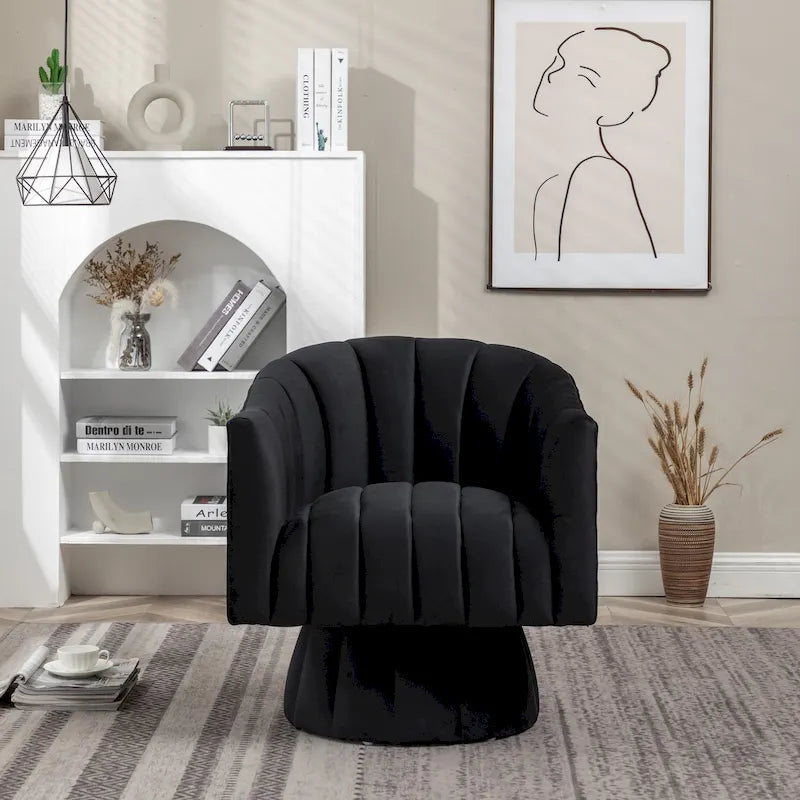Fauteuil pivotant rond et cylindrique moderne en velours, avec accoudoirs, pour salon