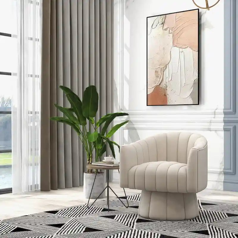 SEYNAR Modern Glam Velvet Upholstered Round Swivel Accent Arm Barrel Chair for Living Room