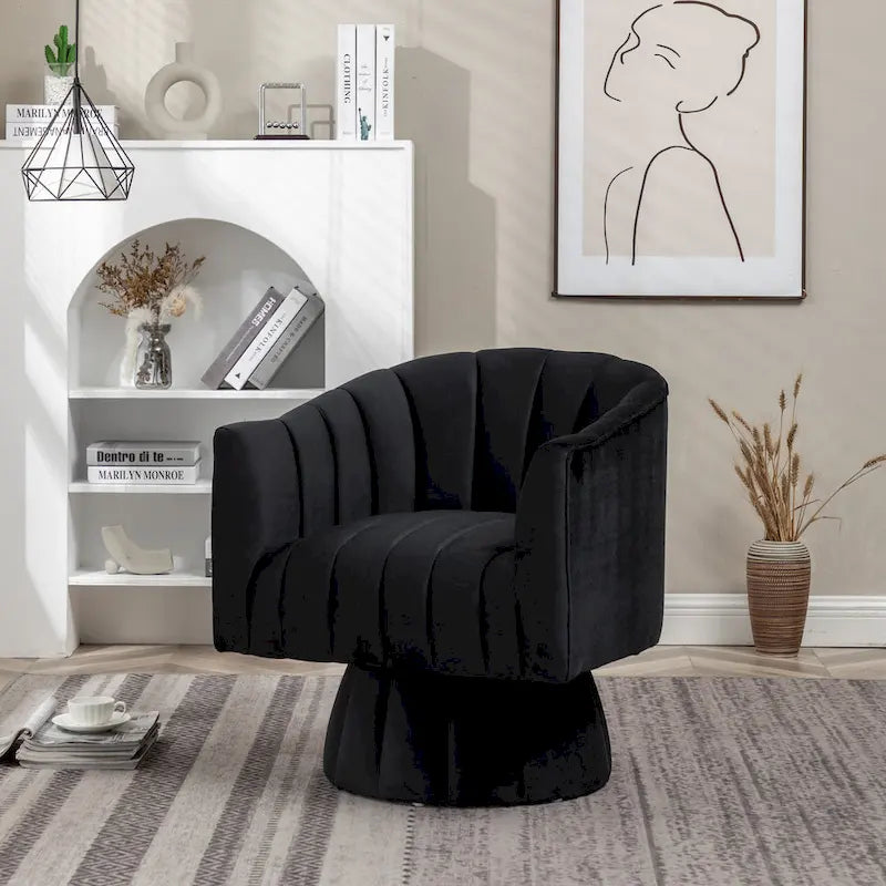 Fauteuil pivotant rond et cylindrique moderne en velours, avec accoudoirs, pour salon