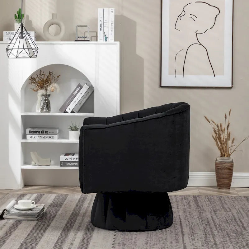 Fauteuil pivotant rond et cylindrique moderne en velours, avec accoudoirs, pour salon