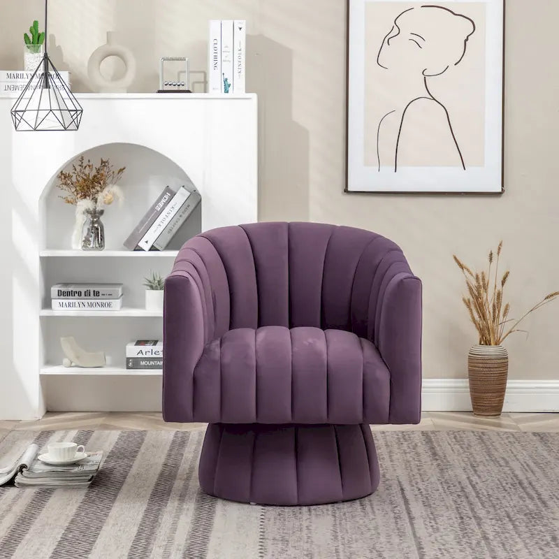 Fauteuil pivotant rond et cylindrique moderne en velours, avec accoudoirs, pour salon