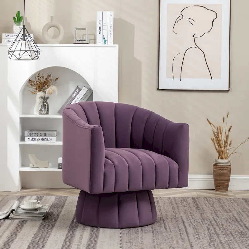 Fauteuil pivotant rond et cylindrique moderne en velours, avec accoudoirs, pour salon
