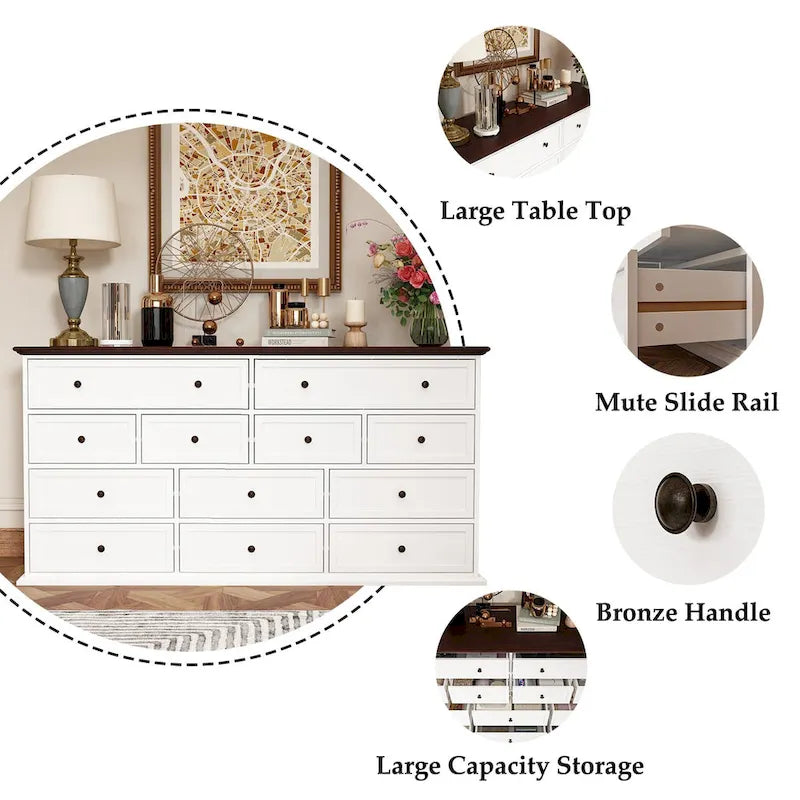 Commode chic marron et blanche avec une grande capacité de rangement, table d'appoint