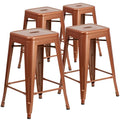 Tabouret de comptoir intérieur-extérieur en métal sans dossier à hauteur de 24 po avec siège carré (paquet de 4)