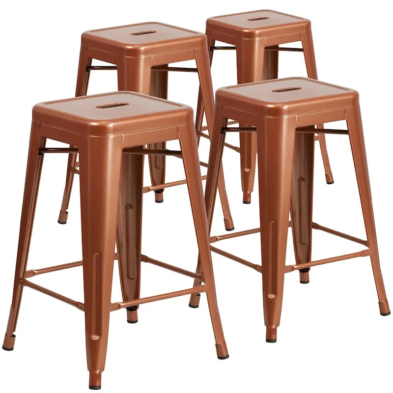 Tabouret de comptoir intérieur-extérieur en métal sans dossier à hauteur de 24 po avec siège carré (paquet de 4)