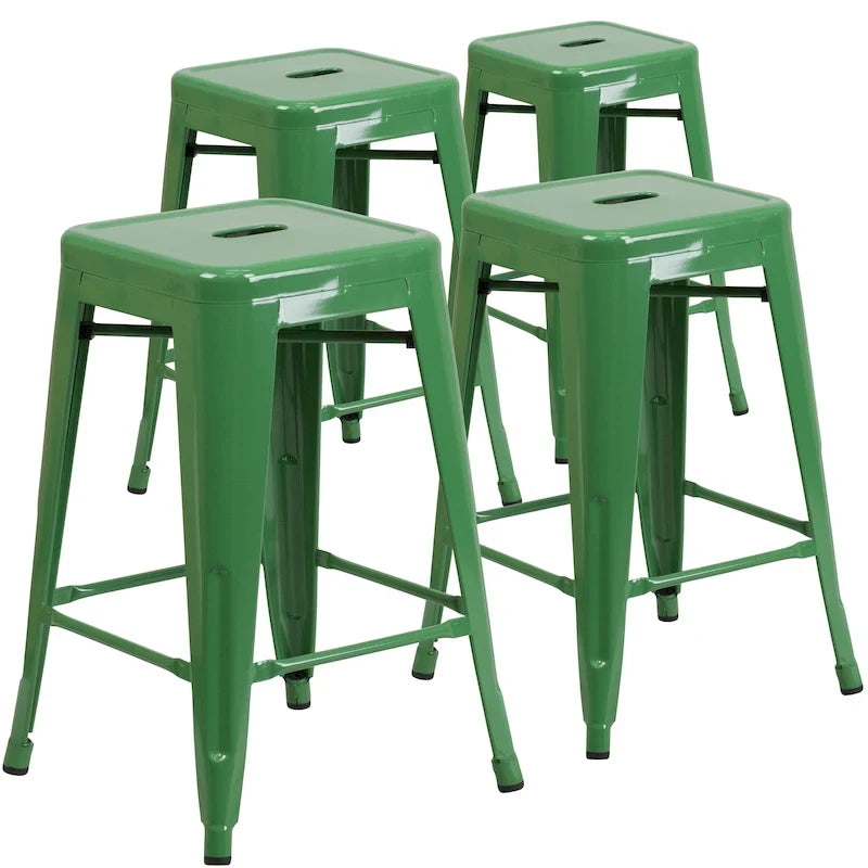 Tabouret de comptoir intérieur-extérieur en métal sans dossier à hauteur de 24 po avec siège carré (paquet de 4)
