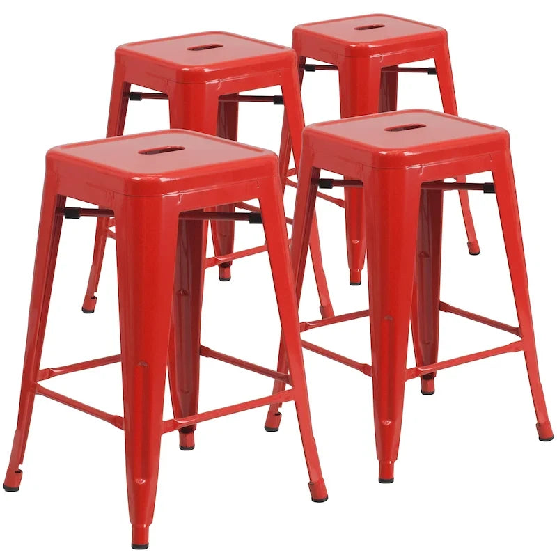 Tabouret de comptoir intérieur-extérieur en métal sans dossier à hauteur de 24 po avec siège carré (paquet de 4)