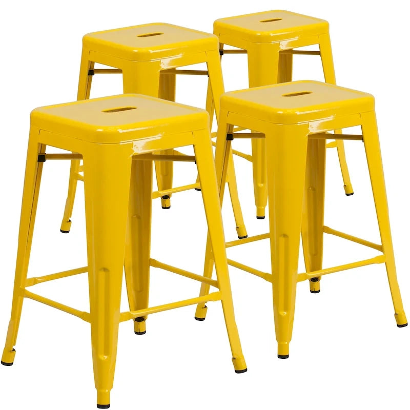 Tabouret de comptoir intérieur-extérieur en métal sans dossier à hauteur de 24 po avec siège carré (paquet de 4)