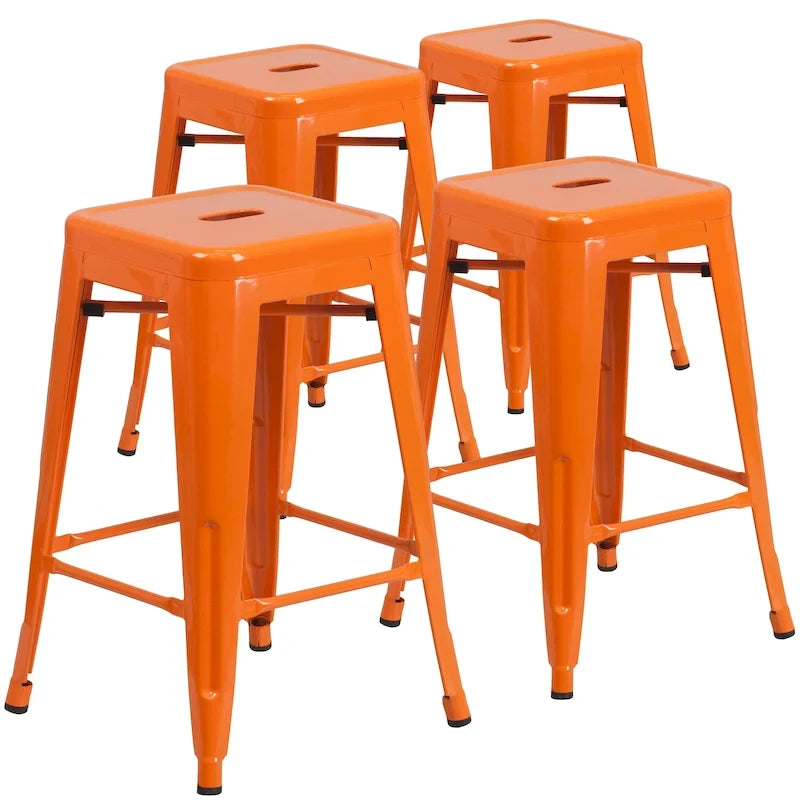 Tabouret de comptoir intérieur-extérieur en métal sans dossier à hauteur de 24 po avec siège carré (paquet de 4)