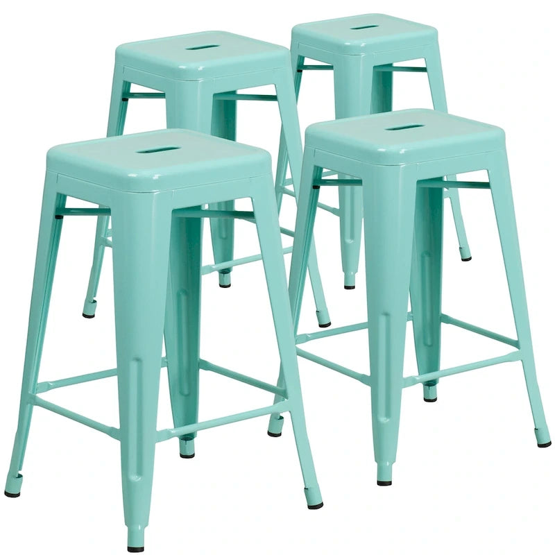 Tabouret de comptoir intérieur-extérieur en métal sans dossier à hauteur de 24 po avec siège carré (paquet de 4)