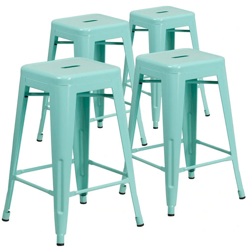 Tabouret de comptoir intérieur-extérieur en métal sans dossier à hauteur de 24 po avec siège carré (paquet de 4)
