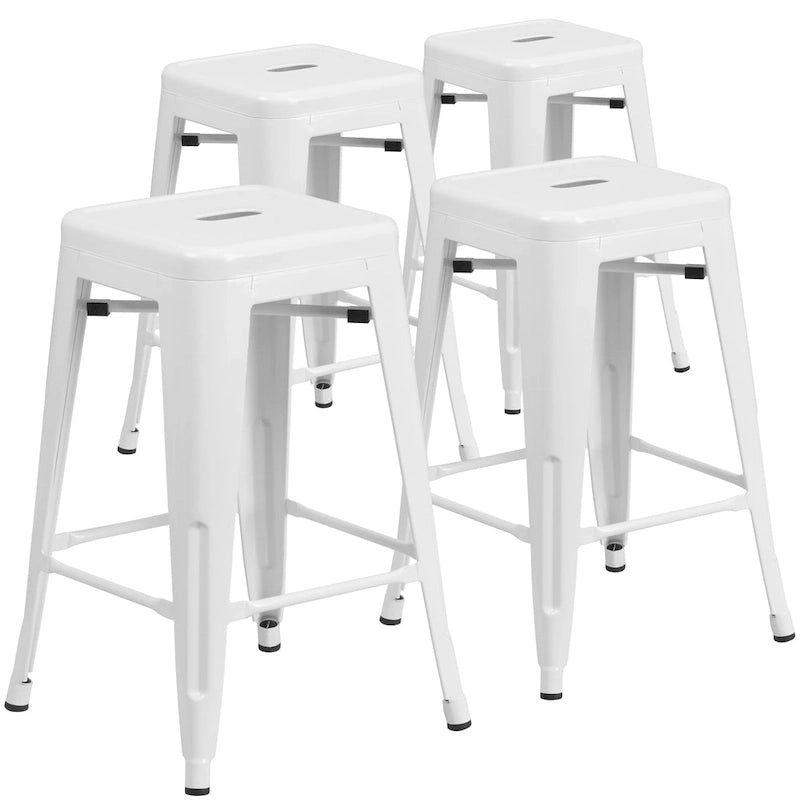 Tabouret de comptoir intérieur-extérieur en métal sans dossier à hauteur de 24 po avec siège carré (paquet de 4)
