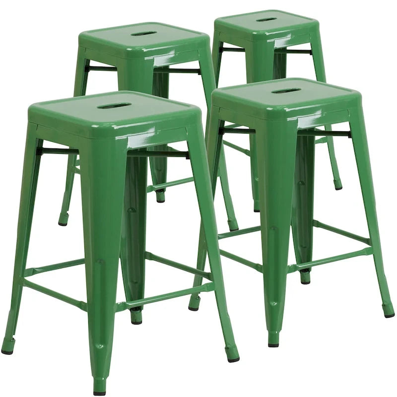 Tabouret de comptoir intérieur-extérieur en métal sans dossier à hauteur de 24 po avec siège carré (paquet de 4)