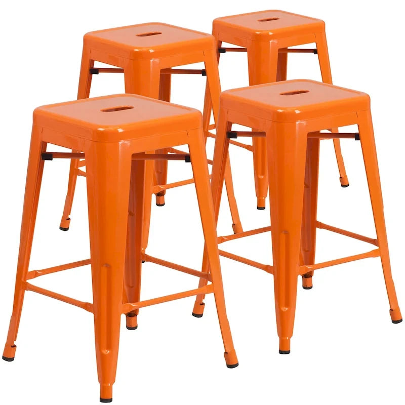 Tabouret de comptoir intérieur-extérieur en métal sans dossier à hauteur de 24 po avec siège carré (paquet de 4)
