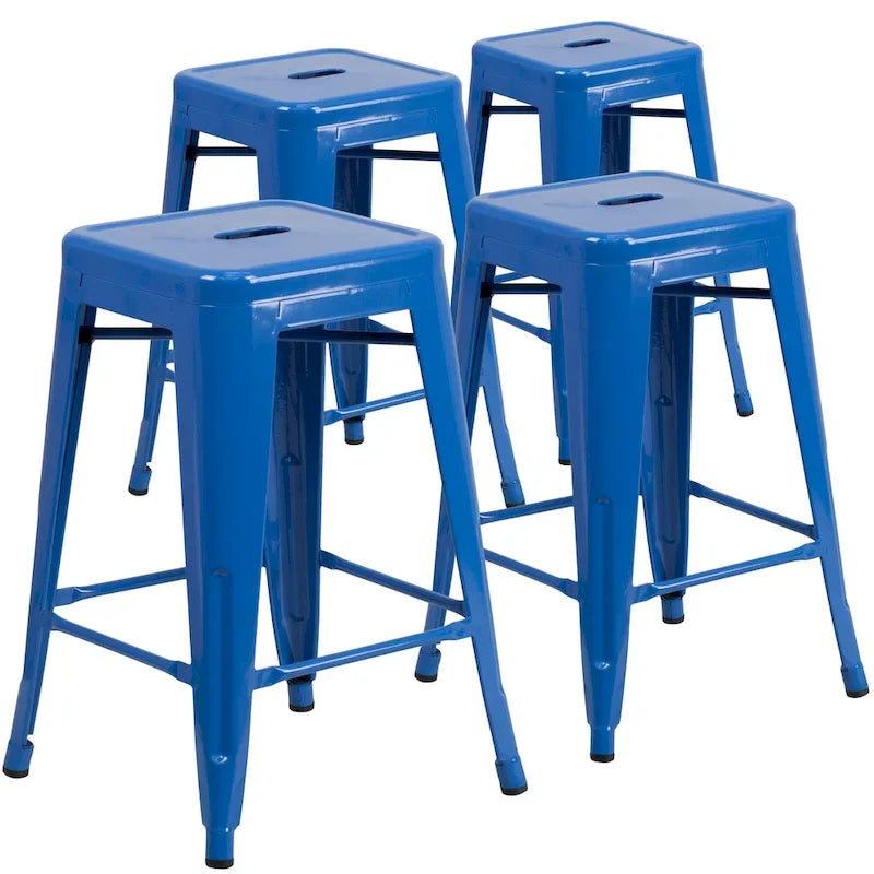 Tabouret de comptoir intérieur-extérieur en métal sans dossier à hauteur de 24 po avec siège carré (paquet de 4)