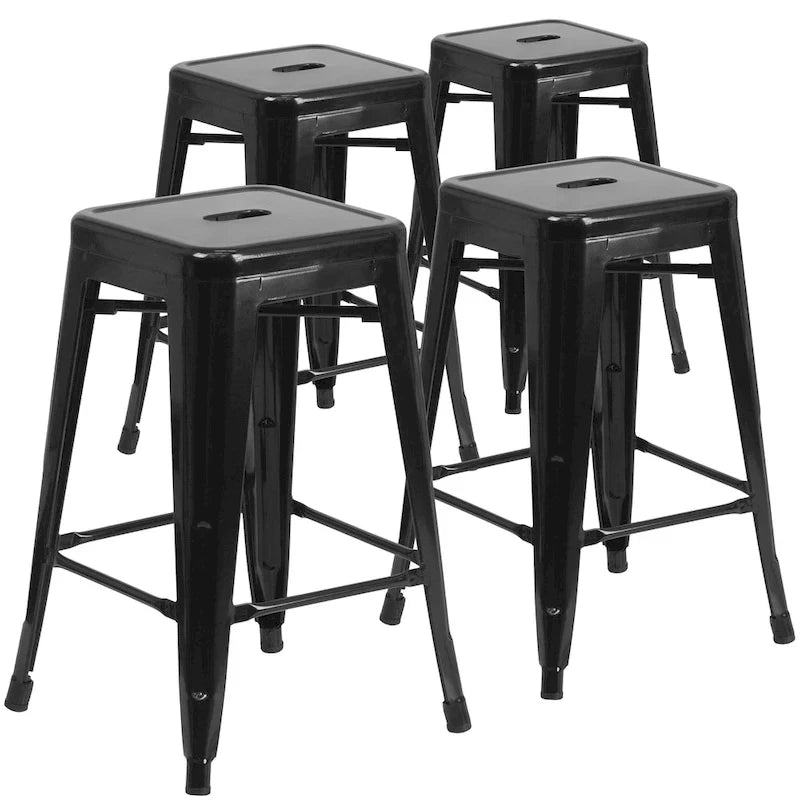 Tabouret de comptoir intérieur-extérieur en métal sans dossier à hauteur de 24 po avec siège carré (paquet de 4)