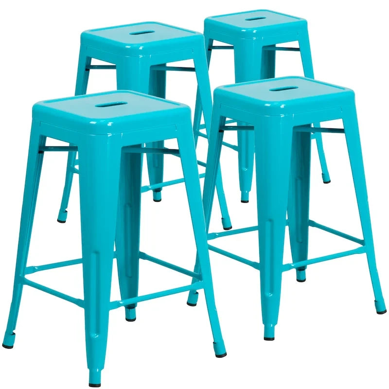Tabouret de comptoir intérieur-extérieur en métal sans dossier à hauteur de 24 po avec siège carré (paquet de 4)