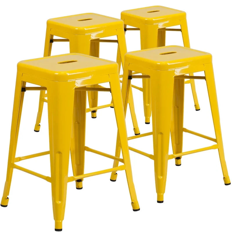 Tabouret de comptoir intérieur-extérieur en métal sans dossier à hauteur de 24 po avec siège carré (paquet de 4)