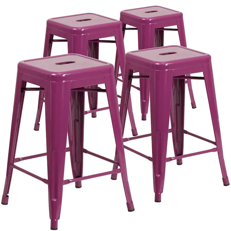 Tabouret de comptoir intérieur-extérieur en métal sans dossier à hauteur de 24 po avec siège carré (paquet de 4)