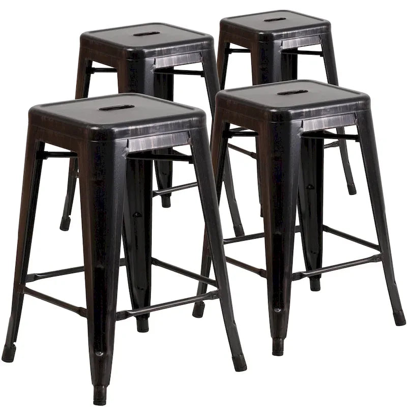 Tabouret de comptoir intérieur-extérieur en métal sans dossier à hauteur de 24 po avec siège carré (paquet de 4)