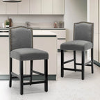 24 Inches Fabric Upholstered Nailhead Trim Counter Height Bar stools with Back  of 2