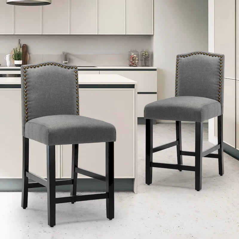 24 Inches Fabric Upholstered Nailhead Trim Counter Height Bar stools with Back  of 2