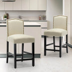 Lot de 2 tabourets de bar à hauteur de comptoir, rembourrés en tissu, avec dossier et clous décoratifs, de 61 cm