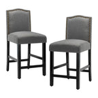 Lot de 2 tabourets de bar à hauteur de comptoir, rembourrés en tissu, avec dossier et clous décoratifs, de 61 cm