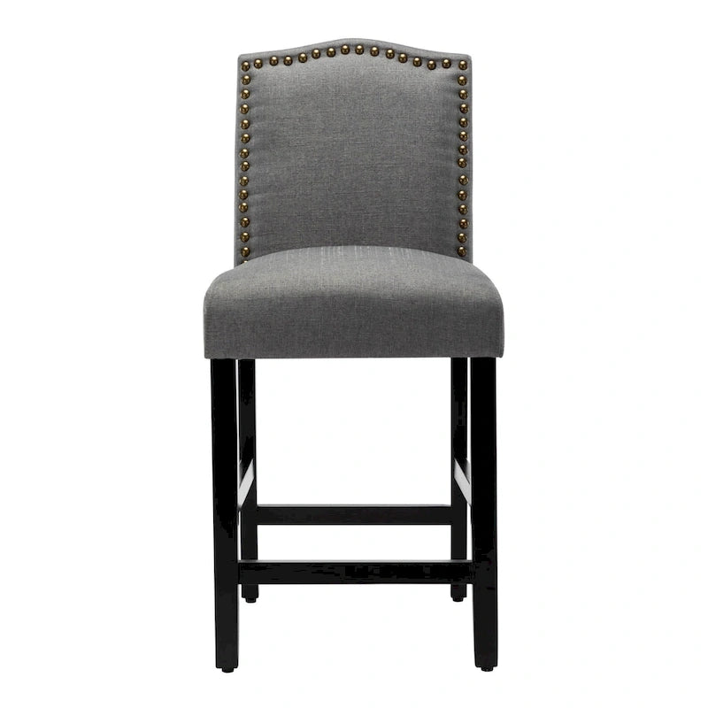 Lot de 2 tabourets de bar à hauteur de comptoir, rembourrés en tissu, avec dossier et clous décoratifs, de 61 cm