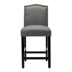 Lot de 2 tabourets de bar à hauteur de comptoir, rembourrés en tissu, avec dossier et clous décoratifs, de 61 cm