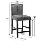 Lot de 2 tabourets de bar à hauteur de comptoir, rembourrés en tissu, avec dossier et clous décoratifs, de 61 cm