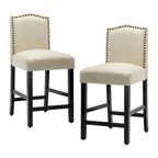 Lot de 2 tabourets de bar à hauteur de comptoir, rembourrés en tissu, avec dossier et clous décoratifs, de 61 cm