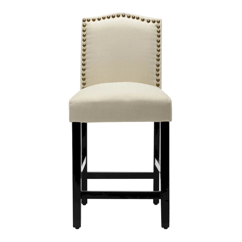 Lot de 2 tabourets de bar à hauteur de comptoir, rembourrés en tissu, avec dossier et clous décoratifs, de 61 cm