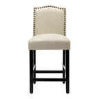 Lot de 2 tabourets de bar à hauteur de comptoir, rembourrés en tissu, avec dossier et clous décoratifs, de 61 cm