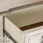 Commode à 5 tiroirs brun patiné et blanc antique