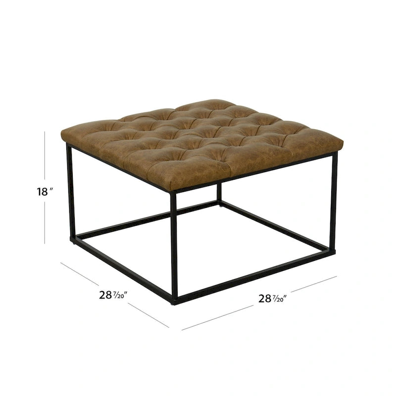 Pouf de cocktail capitonné carré avec dessus rembourré
