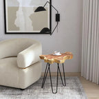 Natural Live-Edge Teak Wood Table With Iron Legs by 