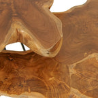 Table en bois de teck massif avec bords naturels et pieds en fer