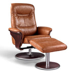  'Milano' Modern Brown Leather Swivel Recliner and Ottoman