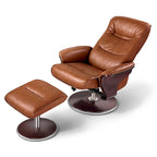 Fauteuil inclinable pivotant en cuir brun moderne avec pouf