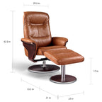Fauteuil inclinable pivotant en cuir brun moderne avec pouf