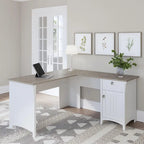 Bureau en L de 60 W avec tiroirs et espaces de rangement