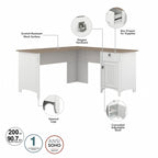 Bureau en L de 60 W avec tiroirs et espaces de rangement